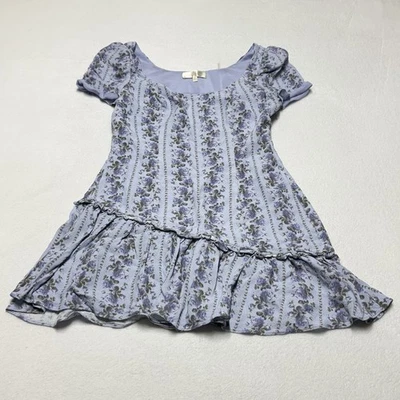 Mini Vestido LoveShackFancy Solus Para Mujer 4 Azul Floral Crepé Volantes Cottagecore Foto 1 de 4