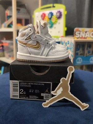 NIB Jordan 1 Retro High OG White/Metallic Gold FD2598 107 Size 2C - Image 1 of 4