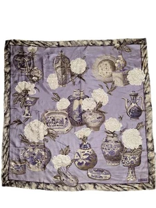 Carlisle VTG Purple Floral 100% Silk Square Scarf 34" Orient Tea Vases Floral - Picture 1 of 7