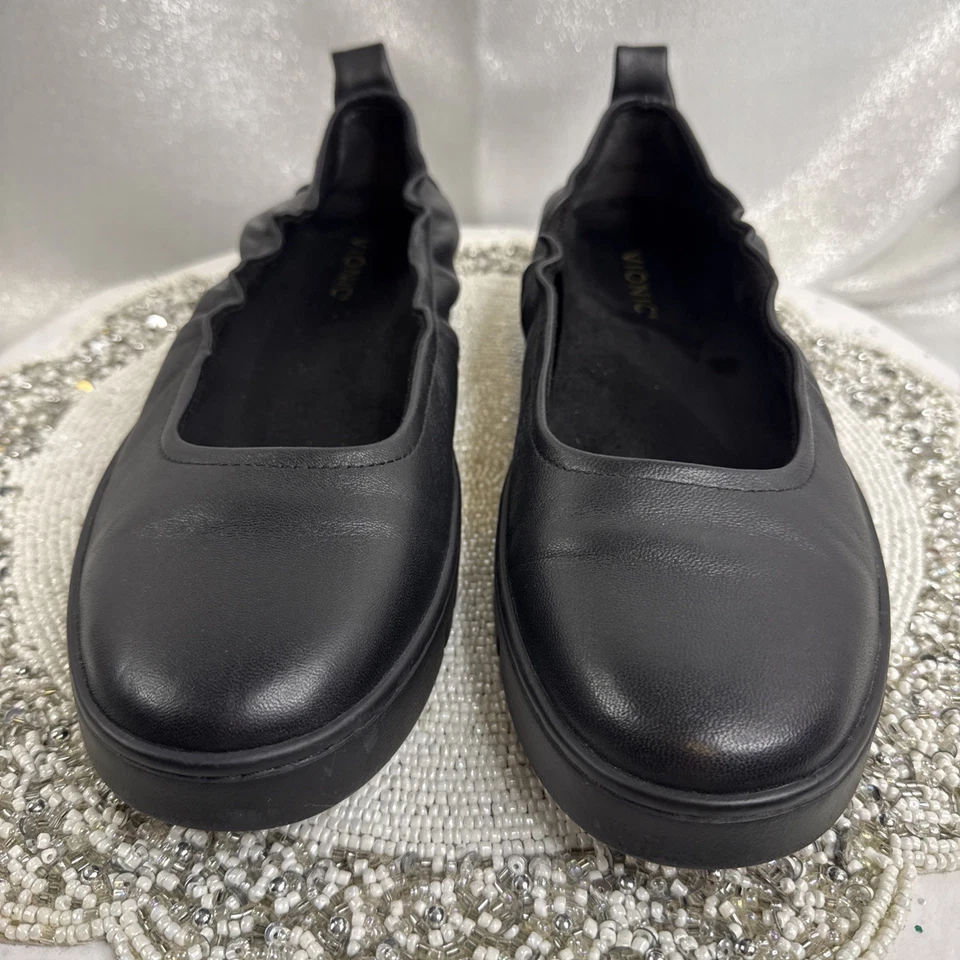 Zapatos ortopédicos sin cordones para mujer Vionic de cuero negro Uptown Ballet talla 10 Foto 1 de 4