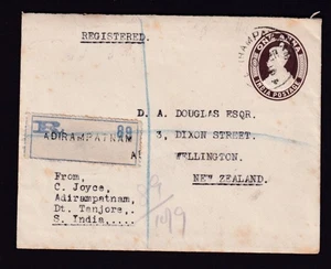 India Tamil Nadu 1925 1a stat. env. +4a registered Adirampatnam New Zealand - Picture 1 of 2