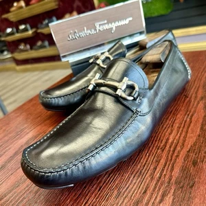 $920 Mens Salvatore Ferragamo Black Leather Bit Loafers Sz 13 US Made In ITALY - Picture 1 of 14