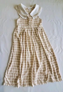 Abito bambina Bonnie Jean New York beige accento colletto a quadri taglia 14 USA - Foto 1 di 5