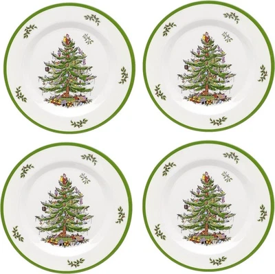 Plato de ensalada Spode de melamina de árbol de Navidad de 8 pulgadas (banda verde), juego de 4 Foto 1 de 4