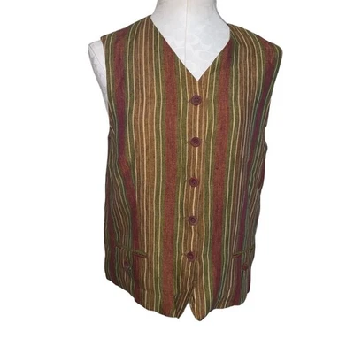 Chaleco Vintage Anne Klein Lino Rayas Sin Mangas Botón Delantero Talla 8 Pequeño Foto 1 de 4
