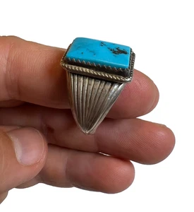 Vintage Sterling Silver Men's Ring Turquoise Cabochon Sz 12 Navajo Southwestern - Picture 1 of 24