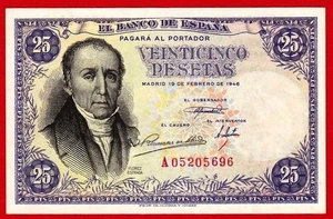 UNC, 25 Pesetas, 1946 ''Florez Estrada'' Serie A , Spain - Picture 1 of 2