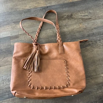 Urban Expressions Brown Faux Leather Tote Handbag Purse Boho Purse - Image 1 of 4