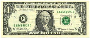 1999 $1 Richmond, VA Federal Reserve Note Repeater S/N E65656507G - Picture 1 of 2