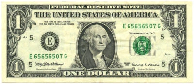 1999 $1 Richmond, VA Federal Reserve Note Repeater S/N E65656507G - Image 1 of 2