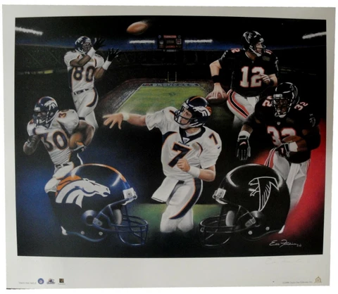 Denver Broncos Atlanta Falcons Super Bowl 19 X 24 Lithograph Poster John Elway Cover