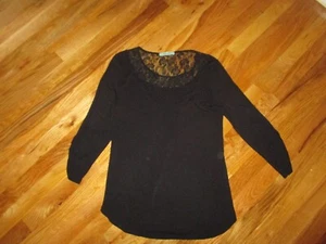 Anthropologie Pleione Black Lace Detail 3/4 Sleeve Rayon Blouse Tunic Size M - Picture 1 of 6