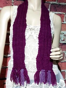 Hand Knit Cabled Purple Scarf with Fringe 50" Long - Picture 1 of 5