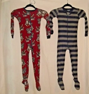 Size 5 Bundles 1 pc Pajamas 2 Pr. gray navy striped & Red w/Raccoons footed PJ - Picture 1 of 4