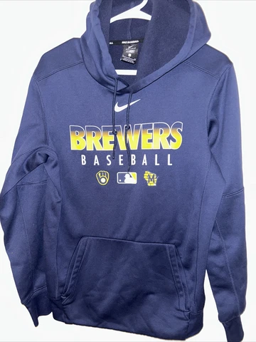 Milwaukee Brewers Hoodie Men’s Sz S Nike Hoodie MLB Blue Baseball😇💯✅ Cover
