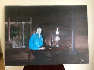 Vietnamese Oil Painting on Canvas Signed Women in a Sad Mood