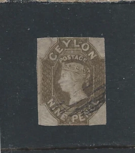 CEYLON 1857-59 9d PURPLE-BROWN USED SG 8 CAT £950 - Picture 1 of 2
