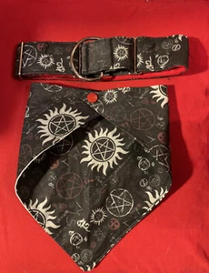 38mm Supernatural Dog Collar And Bandana Set - Picture 1 of 4