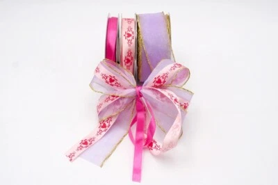 1.5" & 3/8"x25YD+ 3/8"20YD Stunning Purple & Pink hearts Ribbon - Image 1 of 4