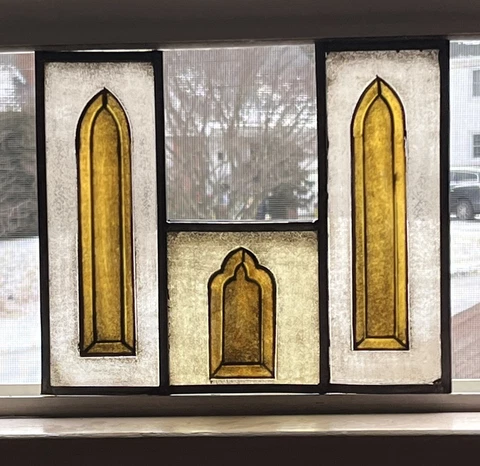 ANTIQUE FIRED STAINED GLASS SUNCATCHER repurposed glass early 1900s NYC area Cover