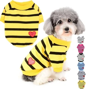 Camiseta Camisa Perro, Rayas Amarillas con Lentejuelas Corazón, XS S M L Razas Pequeñas y Medianas - Imagen 1 de 6