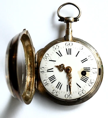 ANTIQUE VERGE SILVER REGNIER ARRAS FUSEE French 18th C 1700s POCKET WATCH WORKS - Image 1 of 4