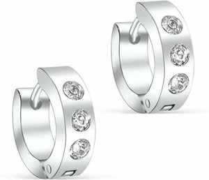 Creolen Ohrringe Ohrstecker Silber Matt Zirkonia Klassische Design Klapp-Creolen - Bild 1 von 1