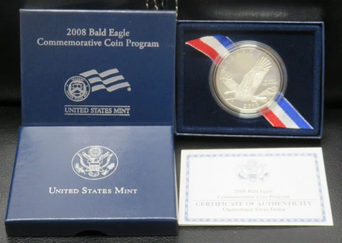 2008 Bald Eagle UNC Commemorative Silver Dollar Box & COA Cover