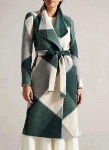 Ted Baker Multi Rosetei Long Wrap Wool Blend Coat Size 3 UK 12 - Picture 1 of 7
