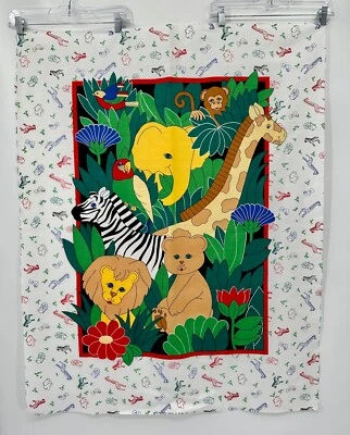 Jungle Safari Animals Quilting Fabric Panel Spring Industries Lion Giraffe 35x44 - Image 1 of 4