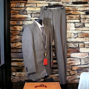 Mantoni 2 Piece Suit Mens 36R 30W Gray White Microcheck Super 140s Wool NWT - Picture 1 of 13