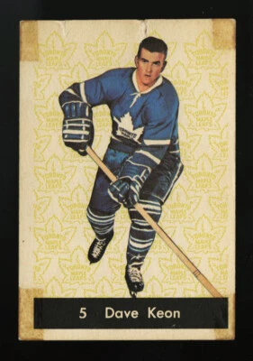 Tarjeta de novato Parkhurst #5 1961 Dave Keon imagen perfecta lágrimas en la esquina superior manchas Foto 1 de 2