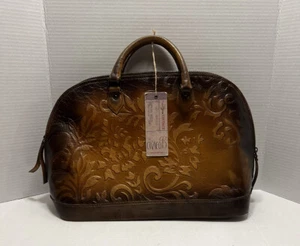 CIVICO 93 Made In Italy Leather Floral Embossed Dome Satchel Brown NWT - Picture 1 of 24