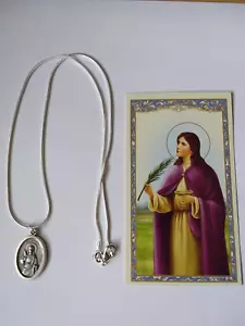 Collar Medalla Santa Lucía Cadena Plata de Ley 925 + Tarjeta de Oración - Imagen 1 de 4