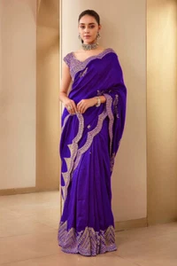Designer Bollywood Bridal Silk Saree Blouse Indian Party Wear Pakistani Saree - Picture 1 of 5