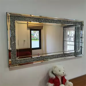 Large Hallway Diamond Wall Mirror Crushed Crystal Long Full Length Silver Mirror - Picture 1 of 12