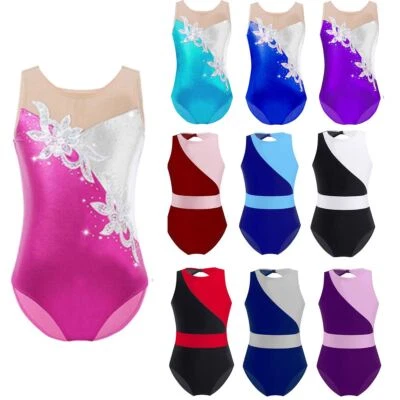 Kids Leotards for Girls Sequins Floral Athletic Ballet Dance Unitard Bodysuit - Image 1 of 2