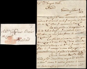 Granada - Prefilatelia - PE 18 - 1819 - Carta a Madrid + porteo "8" - Imagen 1 de 1