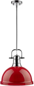 Golden Lighting 3604-L CH-RD Duncan 1-Light Chrome Pendant w/ Rod and Red Shade - Picture 1 of 1