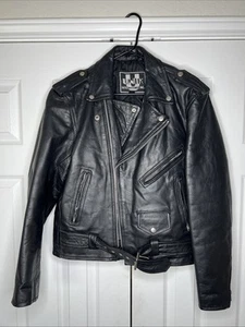 Leder Motorradjacke gefüttert UNIK Inter. Größe 40 Herren schwarz 25 Zoll bis Saum " - Bild 1 von 14