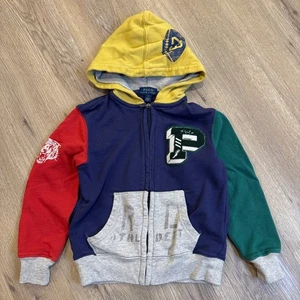 Polo Ralph Lauren Boys Color Block Hoodie Size 5 Zip Up Football Patch - Picture 1 of 7