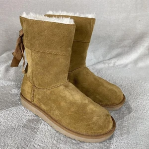 Koolaburra By UGG Andrah Boots Womens Size 7 Brown Suede Faux Fur Lined Bow - Picture 1 of 10