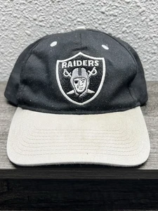 Vintage 90s Oakland Raiders Logo Athletic Black Adjustable Snap Back Hat Cap - Picture 1 of 8