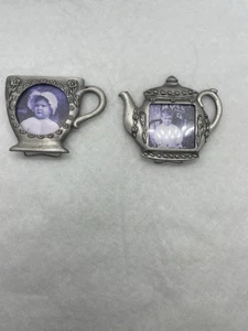 Mini portafoto tazza teiera vintage anni 90 metallo argento cottagecore tazza da tè - Foto 1 di 8
