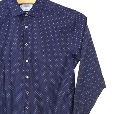 Charles Tyrwhitt Mens Dress Shirt 17/36 Classic Fit Non Iron Navy Polka Dot - Image 1 of 4