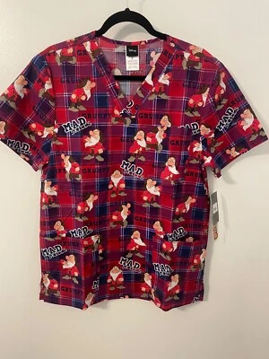 NWT Cherokee Disney Tooniforms Grumpy Mad Skills Scrub Top Size Small Snow White - Image 1 of 4