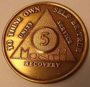 Alcoholics Anonymous AA 5 Month Bronze Medallion Coin Chip Token metal Sobriety - Picture 1 of 7
