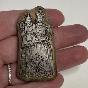 VTG Metal Brass Letterpress Print Stamp Queen & Princess, Mother Daughter Child - Picture 1 of 4