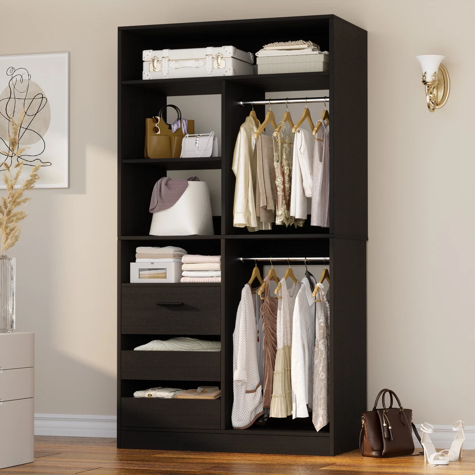 36" Freestanding Closet System With 3 Drawers ＆ 2 Hanging Rods ＆ Storage Shelves - Image 1 of 1