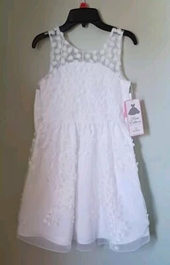 Beautiful White FLOWER GIRL Dress Sz. 10 Raised Lace Over Organza Rare Edition - Picture 1 of 11